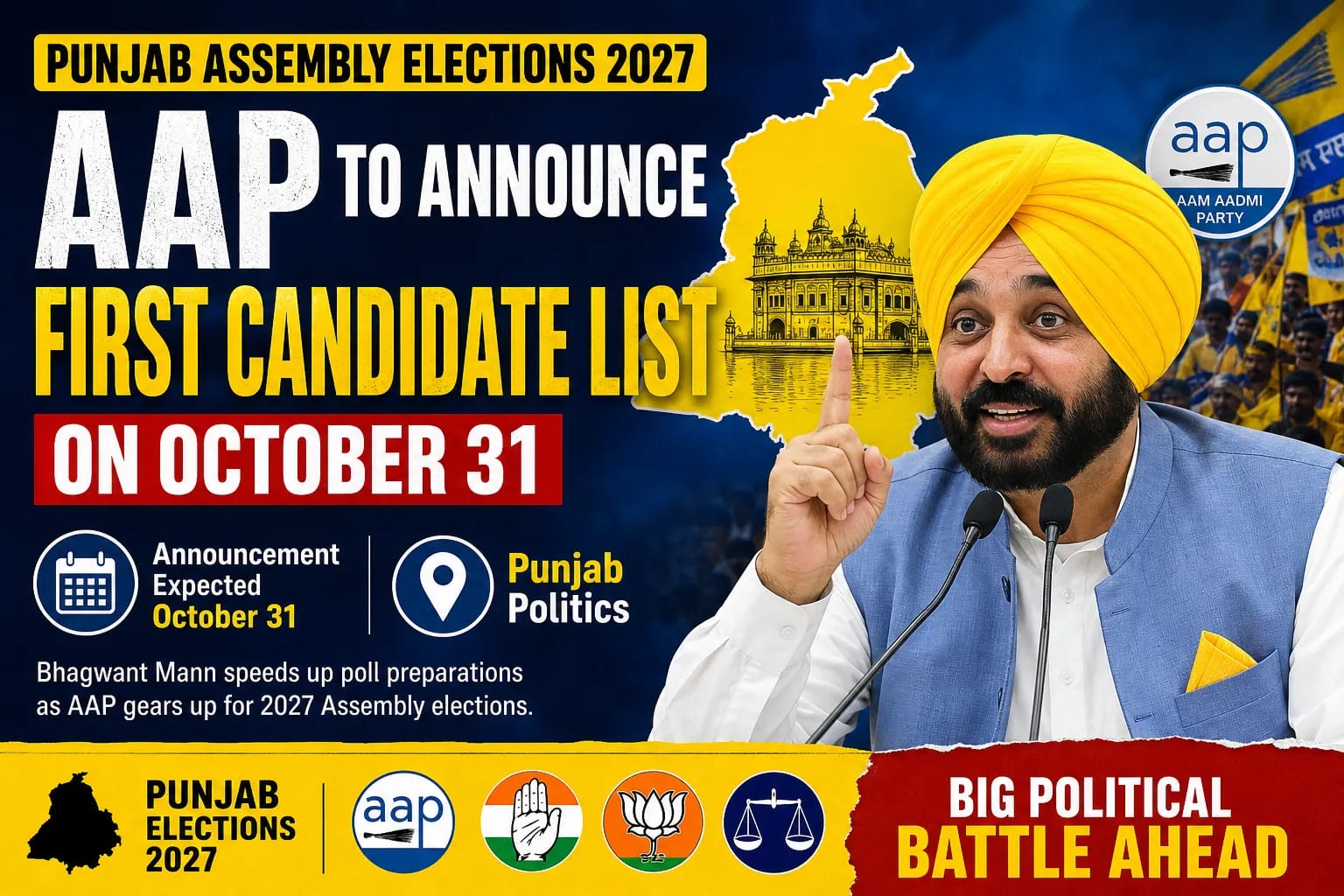 Punjab Assembly Elections 2027: AAP to Announce First Candidate List on October 31 as Bhagwant Mann Speeds Up Poll Preparations