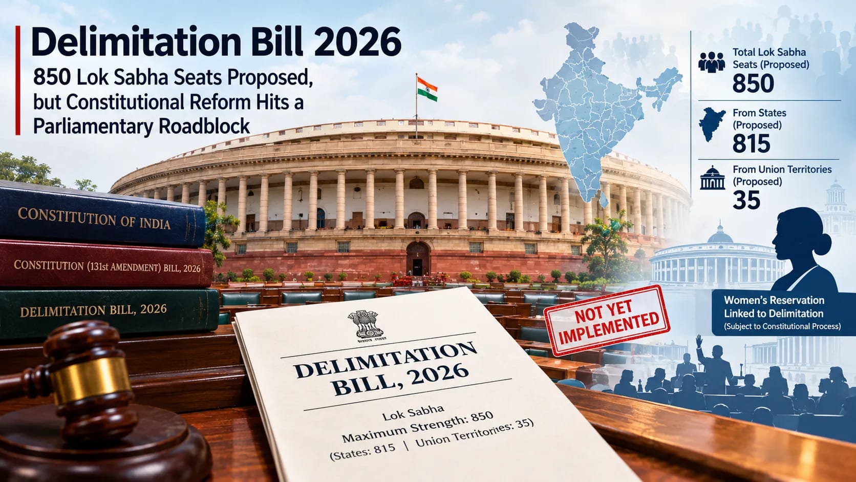 Delimitation Bill 2026: 850 Lok Sabha Seats Proposed, but Constitutional Reform Hits a Parliamentary Roadblock Delimitation Bill 2026: 850 Lok Sabha Seats Proposed, but Constitutional Reform Hits a Parliamentary Roadblock