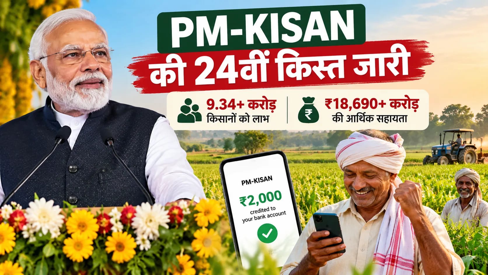 PM Modi Releases 24th PM-KISAN Instalment: Over 9.34 Crore Farmers Receive ₹18,690 Crore PM Modi Releases 24th PM-KISAN Instalment: Over 9.34 Crore Farmers Receive ₹18,690 Crore