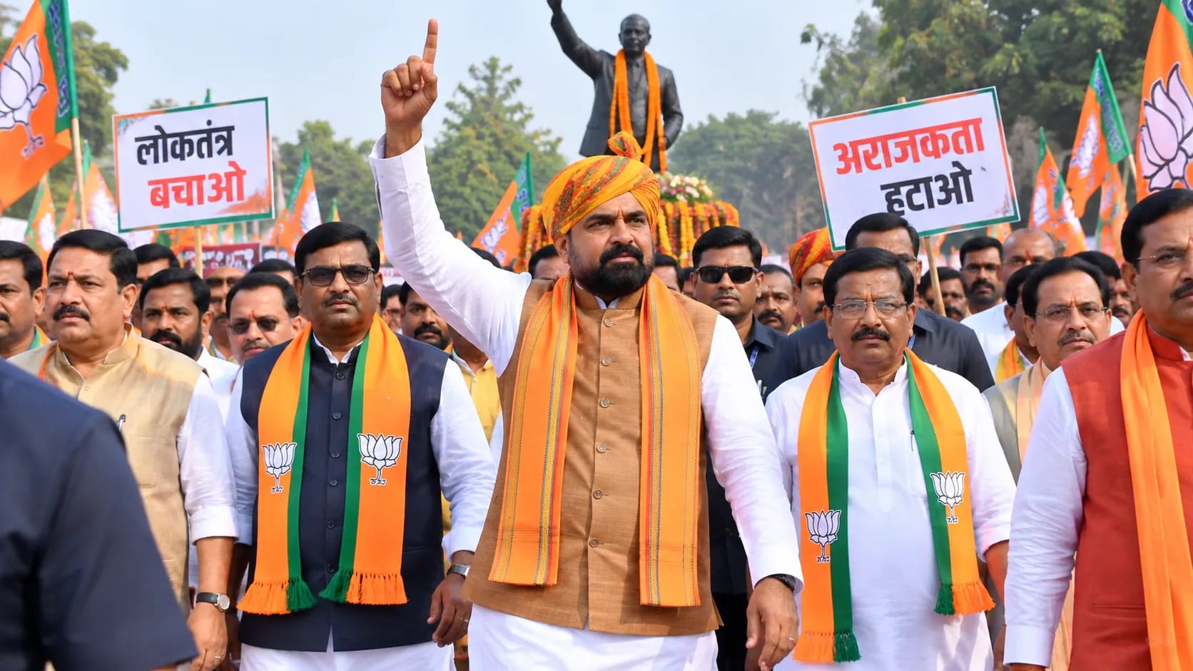 Samrat Choudhary Leads 'Save Democracy, Remove Anarchy' March in Patna: BJP Takes Political Battle to the Streets Samrat Choudhary Leads 'Save Democracy, Remove Anarchy' March in Patna: BJP Takes Political Battle to the Streets
