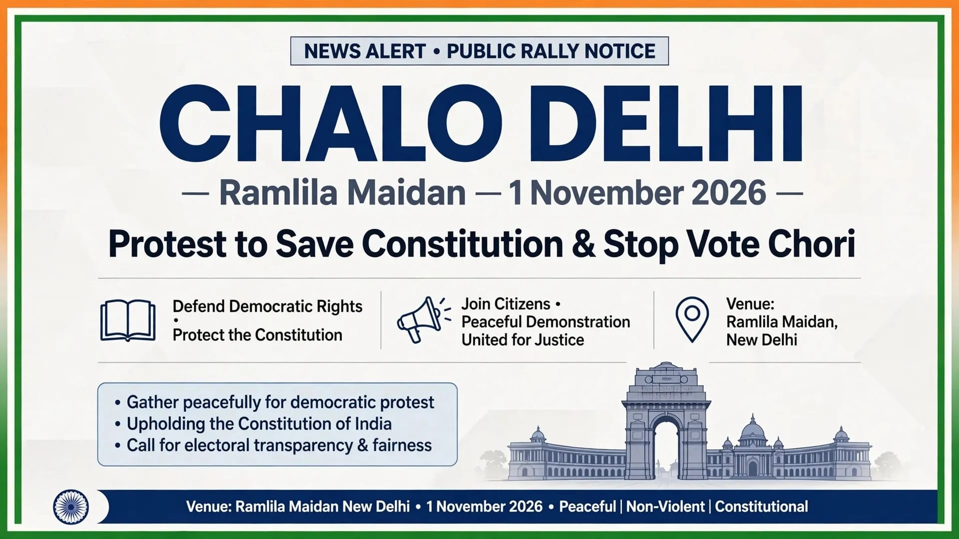 Chalo Delhi Rahul Gandhi's Call for Massive Protest at Ramlila Maidan on November 1 Chalo Delhi Rahul Gandhi's Call for Massive Protest at Ramlila Maidan on November 1