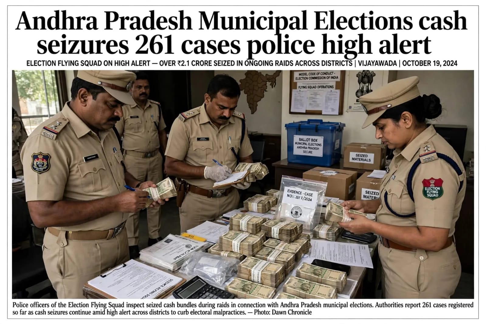 Andhra Pradesh Municipal Elections: Cash Seizures, Voter Inducement Allegations and 261 Cases Put Police on High Alert Andhra Pradesh Municipal Elections: Cash Seizures, Voter Inducement Allegations and 261 Cases Put Police on High Alert