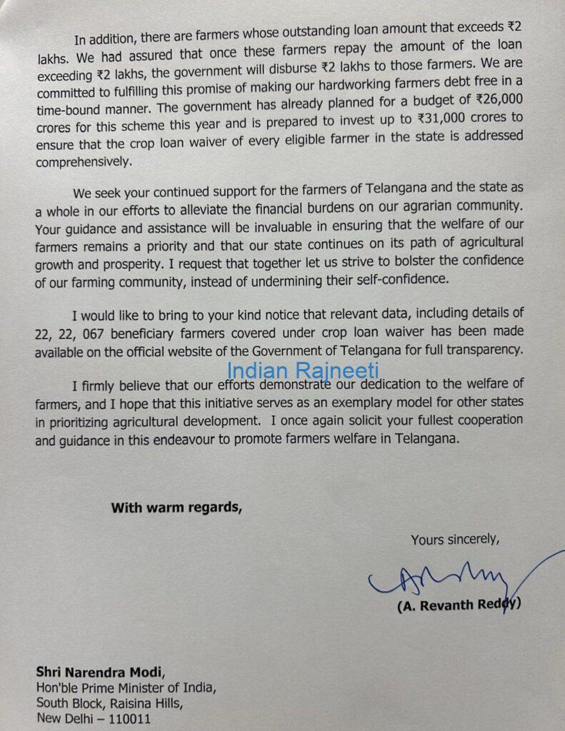 reddy-letter-791x1024 Telangana CM Revanth Reddy writes a letter to PM Modi